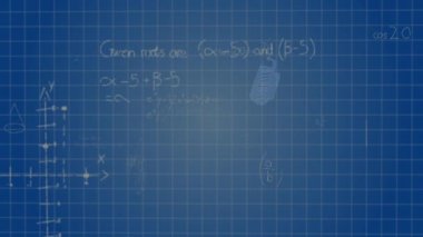 Kulaklık üzerinden matematik denklemlerinin animasyonu. küresel eğitim, bilim, dijital arayüz ve dijital olarak üretilen video konsepti.