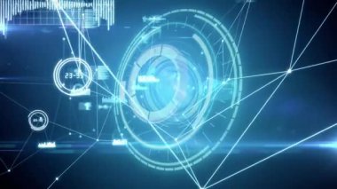 Kapsam taraması animasyonu ve bağlantı ağıyla istatistikler. bağlantılar, ağlar, teknoloji ve dijital arayüz konsepti dijital olarak oluşturulmuş video.