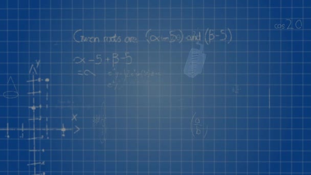 Animación Ecuaciones Matemáticas Sobre Auriculares Educación Global Ciencia Interfaz Digital — Vídeo de stock