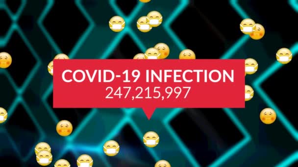 Animation Covid Infection Counter Sick Emojis Grid Global Data Processing — Stock Video