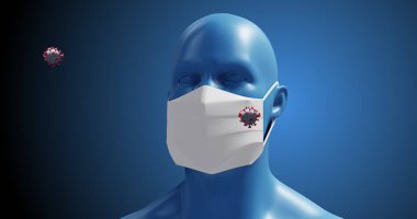 Kırmızı arka planda makro Covid-19 hücreli tehlike işareti. Küresel salgın koronavirüs Covid 19 salgın konsepti dijital olarak oluşturulmuş görüntü