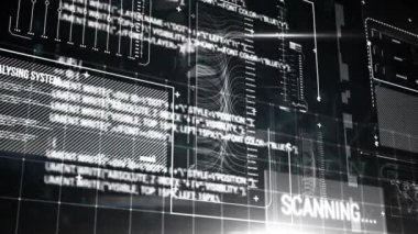 Ekranda veri işleme ve tarama animasyonu. küresel veri işleme, dijital arayüz ve dijital olarak oluşturulmuş video konsepti.