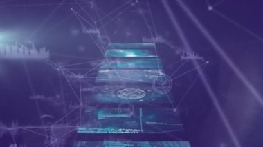 Ekranlardaki bağlantı ağının ve veri işleme ağının animasyonu. küresel bağlantılar, dijital arayüz, teknoloji ve ağ konsepti dijital olarak oluşturulmuş video.