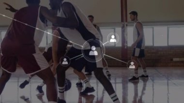 Basketbol maçında bağlantı ağının animasyonu. küresel spor, rekabet ve bağlantı konsepti dijital olarak oluşturulmuş video.