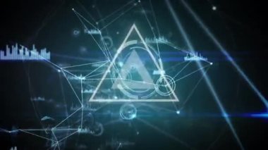 Üçgenin animasyonu ve bağlantı ağıyla istatistikler. bağlantılar, ağlar, teknoloji ve dijital arayüz konsepti dijital olarak oluşturulmuş video.