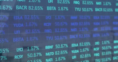 Finansal veri işleme animasyonu. küresel iş, bağlantılar, dijital arayüz, teknoloji ve ağ konsepti dijital olarak oluşturulmuş video.