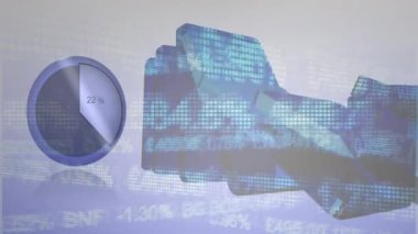 İstatistik ve finansal veri işleme animasyonu. küresel finansman, iş dünyası, dijital arayüz ve teknoloji konsepti dijital olarak oluşturulmuş video.