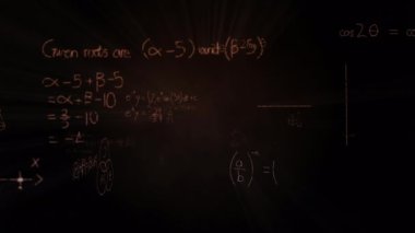 Matematiksel denklemlerin daireler üzerinde animasyonu. küresel eğitim, bilim, dijital arayüz ve dijital olarak üretilen video konsepti.