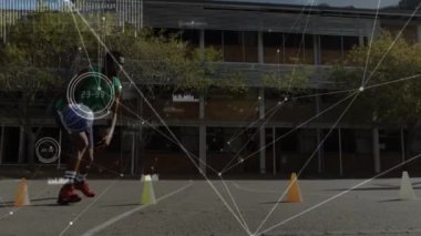 Basketbol maçında bağlantı ağının animasyonu. küresel spor, rekabet ve bağlantı konsepti dijital olarak oluşturulmuş video.