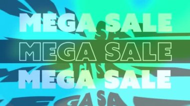 Renkli arka planda metin mega satışının animasyonu. Perakende ticaret sosyal medya iş mesajlaşması ve küresel iletişim teknolojisi konsepti dijital olarak oluşturulmuş video.