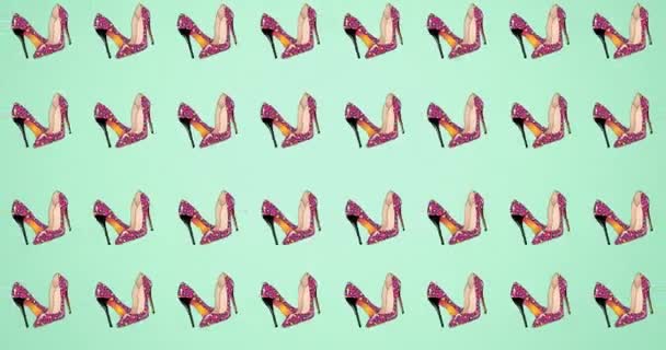 Animation Pink High Heels Repeated Green Backgroud Fashion Accessories Background — Stock Video