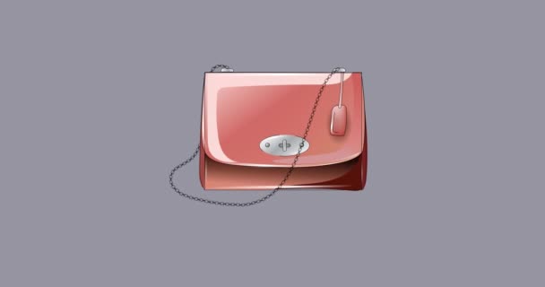 Animación Bolso Mano Rojo Repetido Sobre Fondo Gris Moda Accesorios — Vídeo de stock