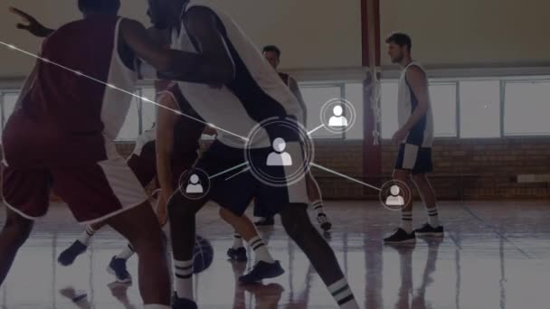 Animacja Sieci Połączeń Nad Meczem Koszykówki Globalna Koncepcja Sportu Konkurencji — Wideo stockowe