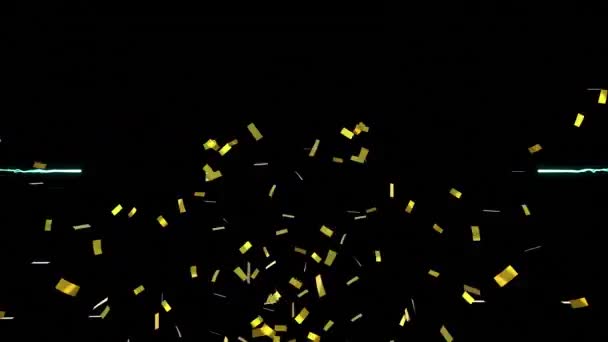 Animation Gold Confetti Falling Blue Firework Exploding Black Background Celebration — Stock Video