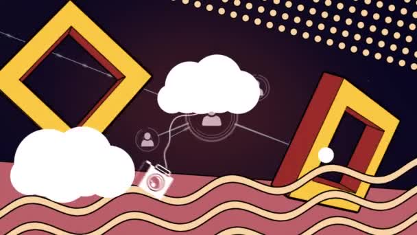 Animação Digital Formas Abstratas Vários Ícones Nuvem Contra Rede Ícones — Vídeo de Stock