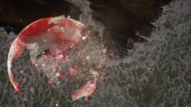 Deniz dalgaları üzerindeki bağlantı ağının animasyonu. küresel bağlantı, dijital arayüz, teknoloji ve ağ konsepti dijital olarak oluşturulmuş video.