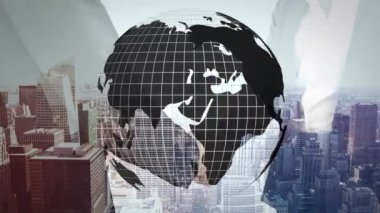 İş adamlarının el sıkışması üzerine dünyanın animasyonu. işletme, başarı, bağlantı, teknoloji ve dijital arayüz kavramı dijital olarak oluşturulmuş video.
