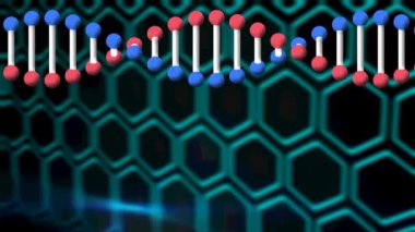 Donanma arka planında dönen DNA ipliklerinin animasyonu. tıbbi ve dijital arayüz konsepti dijital olarak oluşturulmuş video.