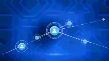 Mavi arkaplan üzerindeki bağlantı ağının animasyonu. bağlantı, teknoloji ve dijital arayüz kavramı dijital olarak oluşturulmuş video.