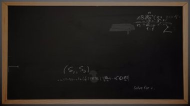 Bilgisayar üzerinden matematik denklemlerinin animasyonu. küresel eğitim, bilim, dijital arayüz ve dijital olarak üretilen video konsepti.