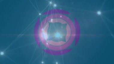 Bağlantı ağının üzerinde dönen dürbün animasyonu. küresel çevre, ekoloji, finans, iş dünyası, dijital arayüz ve teknoloji konsepti dijital olarak oluşturulmuş video.