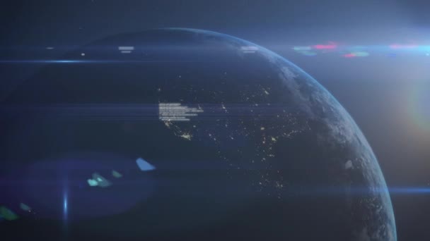 Animatie Van Gegevensverwerking Gloeiende Lichtsporen Planeet Aarde Wereldwijde Netwerken Digitale — Stockvideo