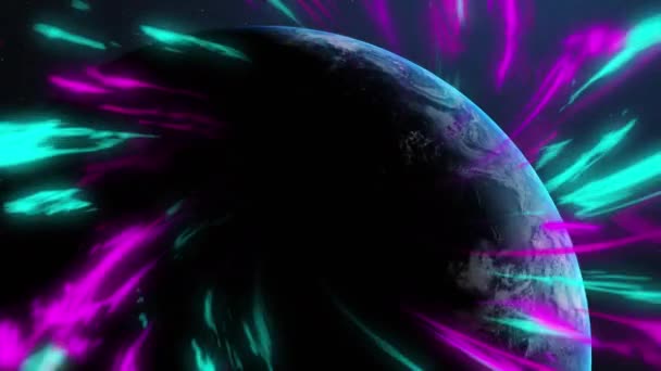Animação Trilhas Luz Brilhante Sobre Planeta Terra Redes Globais Interface — Vídeo de Stock