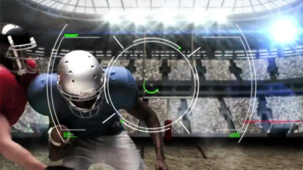 Animación Interfaz Digital Con Bloqueo Seguro Girando Sobre Jugador Rugby — Vídeos de Stock