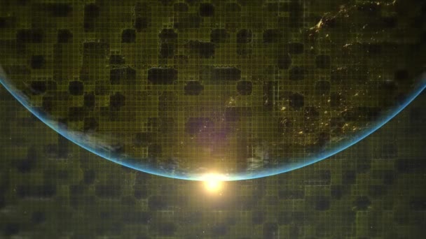Animacja Świecących Ścieżek Świetlnych Nad Planetą Ziemia Globalne Sieci Interfejs — Wideo stockowe