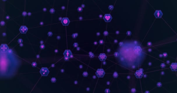 Animação Rede Conexões Com Ícones Conceito Global Processamento Dados Interface — Vídeo de Stock