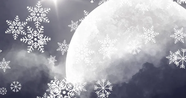 Immagine Paesaggio Invernale Con Più Fiocchi Neve Che Cadono Luna — Foto Stock