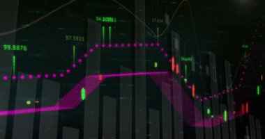İstatistiklerin ve sayıların animasyonu, dünya haritası üzerinde finansal veri işleme. küresel finansman, iş dünyası, dijital arayüz ve teknoloji konsepti dijital olarak oluşturulmuş video.