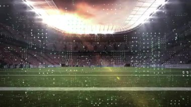 Spor stadyumunda veri işleme animasyonu. global spor, veri işleme, dijital arayüz ve teknoloji konsepti dijital olarak oluşturulmuş video.