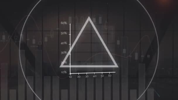 Animation Von Statistiken Mit Pulsierendem Dreieck Auf Grauem Hintergrund Verbindung — Stockvideo