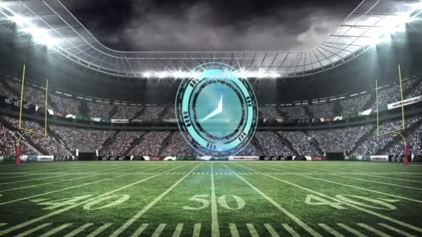 Animation Der Digitaluhr Über Dem Rugby Stadion Globaler Sport Datenverarbeitung — Stockvideo