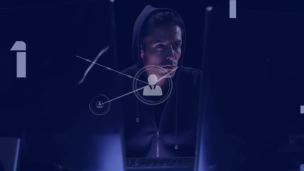해커들 연결의 네트워크의 애니메이션 숫자의 디지털 인터페이스 디지털 비디오 — 비디오
