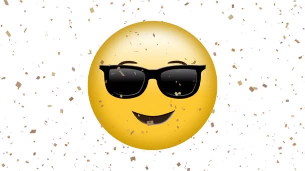 Animación Gafas Sol Icono Emoji Sobre Fondo Blanco Con Caída — Vídeo de stock