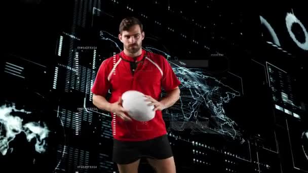 Animação Jogador Rugby Sobre Rede Conexões Esportes Globais Processamento Dados — Vídeo de Stock