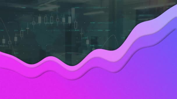 Animation Von Statistiken Mit Violetten Abstrakten Abbildungen Auf Blauem Hintergrund — Stockvideo