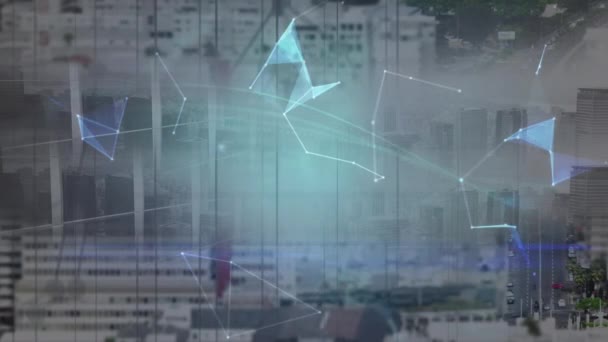 Animation Réseau Connexions Avec Globe Sur Paysage Urbain Connexion Technologie — Video