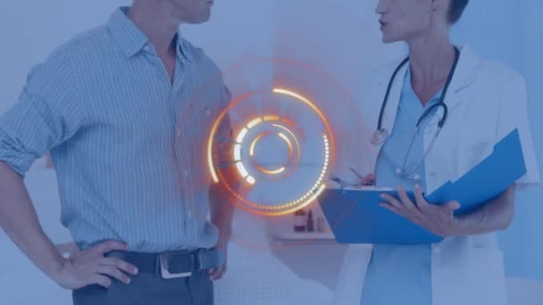 女性医師を患者でスキャンするスコープのアニメーション 世界中の医療 テクノロジーの概念をデジタルで生成し — ストック動画