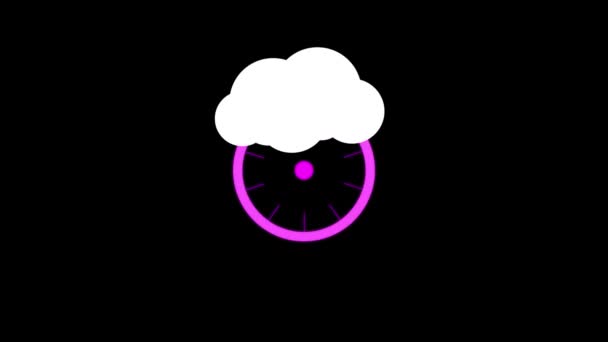 Animation White Clouds Hanging Media Icons Pink Circular Scanner Black — Stock Video