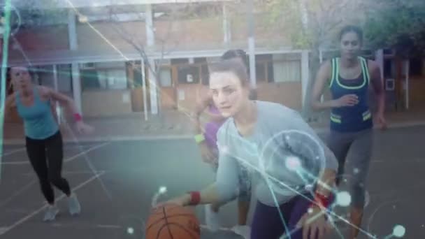 Animación Red Conexiones Sobre Jugadores Baloncesto Conexión Tecnología Interfaz Digital — Vídeo de stock