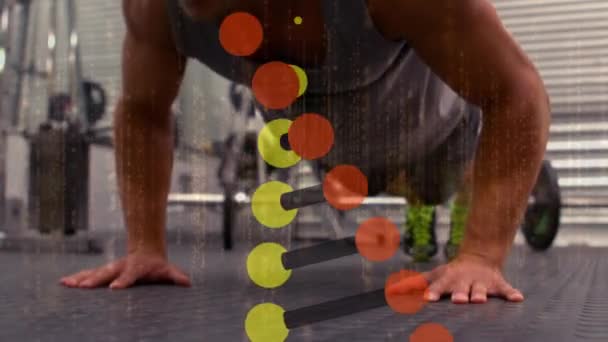 Animatie Van Digitale Interface Met Roterende Dna Streng Gegevensverwerking Sportman — Stockvideo