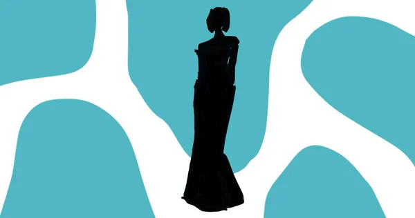 Zusammensetzung Des Modells Kleid Silhouette Über Blau Weißen Abstrakten Hintergrund — Stockfoto