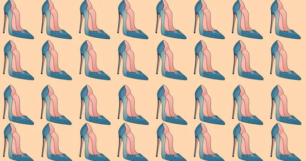 Komposisi Sepatu Stiletto Biru Diulang Dalam Baris Dengan Latar Belakang — Stok Foto