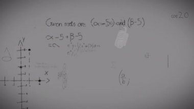Kulaklık üzerinden matematik denklemlerinin animasyonu. küresel eğitim, bilim, dijital arayüz ve dijital olarak üretilen video konsepti.