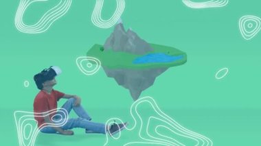 Yeşil arka planda vr kulaklık takan bir çocuğun sürdürülebilirlik konsepti. küresel bağlantı, dijital arayüz, teknoloji ve ağ konsepti dijital olarak oluşturulmuş video.