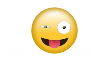 Beyaz arka planda düşen beyaz lekeli göz kırpan emoji simgesi animasyonu. küresel sosyal medya, bağlantılar, dijital arayüz, teknoloji ve ağ konsepti dijital olarak oluşturulmuş video.