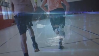 Basketbolcular üzerinden bağlantı ağının animasyonu. bağlantı, teknoloji ve dijital arayüz kavramı dijital olarak oluşturulmuş video.